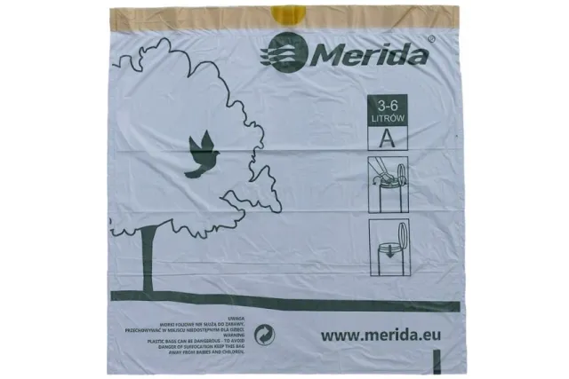 WORKI NA ŚMIECI MERIDA TOP 3-6 L, ROLKA 40 SZT., BIAŁE, Z TAŚMĄ ŚCIĄGAJĄCĄ, ZAPACHOWE MERIDA WTB001