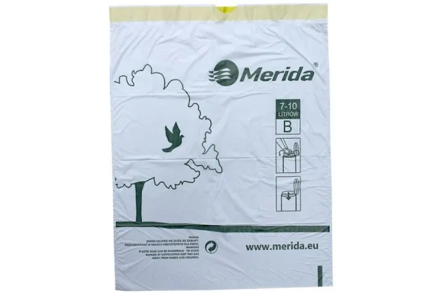 WORKI NA ŚMIECI MERIDA TOP 7-10 L, ROLKA 25 SZT., BIAŁE, Z TAŚMĄ ŚCIĄGAJĄCĄ, ZAPACHOWE MERIDA WTB101