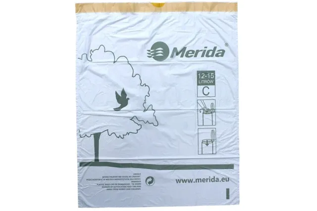 WORKI NA ŚMIECI MERIDA TOP 12-15 L, ROLKA 20 SZT., BIAŁE, Z TAŚMĄ ŚCIĄGAJĄCĄ, ZAPACHOWE WTB201