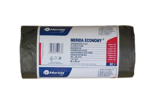 Jednorazowe worki na śmieci Merida Economy, pojemność 70 l, czarne Merida W31