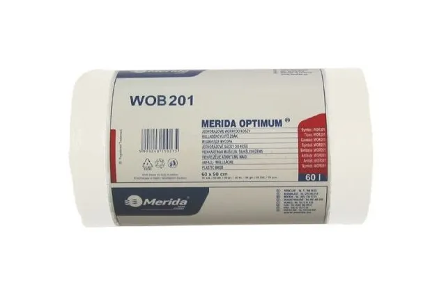 JEDNORAZOWE WORKI NA ŚMIECI MERIDA OPTIMUM 60X90 CM, POJ. 60 L, ROLKA 50 SZ T., BIAŁE WOB201
