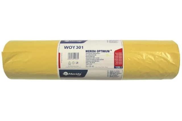 Jednorazowe worki na śmieci Merida Optimum, pojemność 120 l, żółte, ROLKA 50 SZT., WOY301