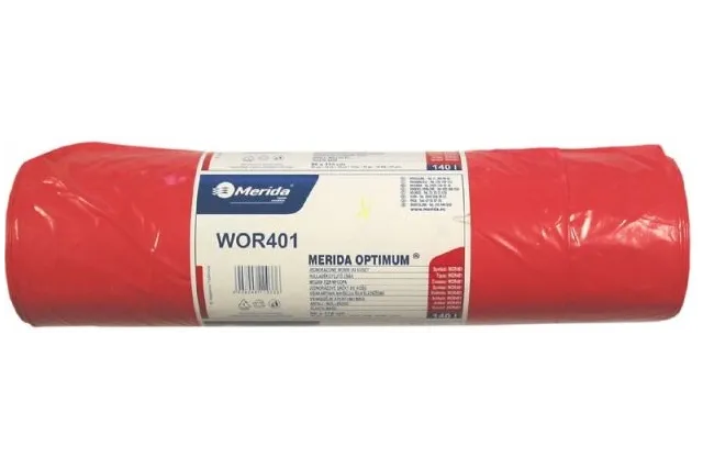 Jednorazowe worki na śmieci Merida Optimum, pojemność 160 l, czerwone, ROLKA 25 SZT., WOR401