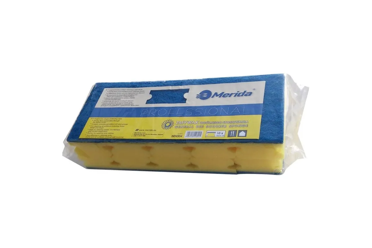 ZMYWAK PROFESJONALNY OGÓLNEGO STOSOWANIA, PIANKA ŻÓŁTA, FIBRA NIEBIESKA, OPAKOWANIE 10 SZT. MERIDA SRH004