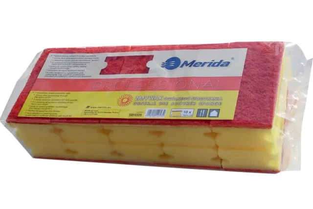 ZMYWAK PROFESJONALNY OGÓLNEGO STOSOWANIA, PIANKA ŻÓŁTA, FIBRA CZERWONA, OPAKOWANIE 10 SZT. MERIDA SRH005