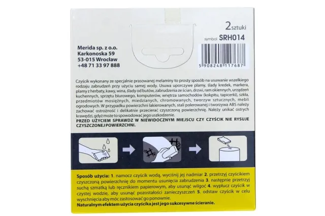 CZYŚCIK Z MELAMINY SUPER MOCNY, DO TRUDNYCH ZABRUDZEŃ, PACZKA 2 SZT. MERIDA SRH014