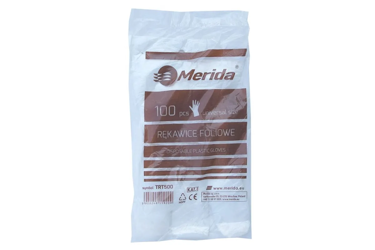RĘKAWICE FOLIOWE BEZBARWNE ZSZYTE 100 SZT. MERIDA TRT500