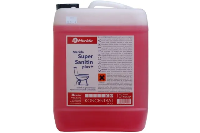 MERIDA SUPER SANITIN PLUS + kwaśny środek do gruntownego czyszczenia urządzeń sanitarnych, pojemność 10 l NML604