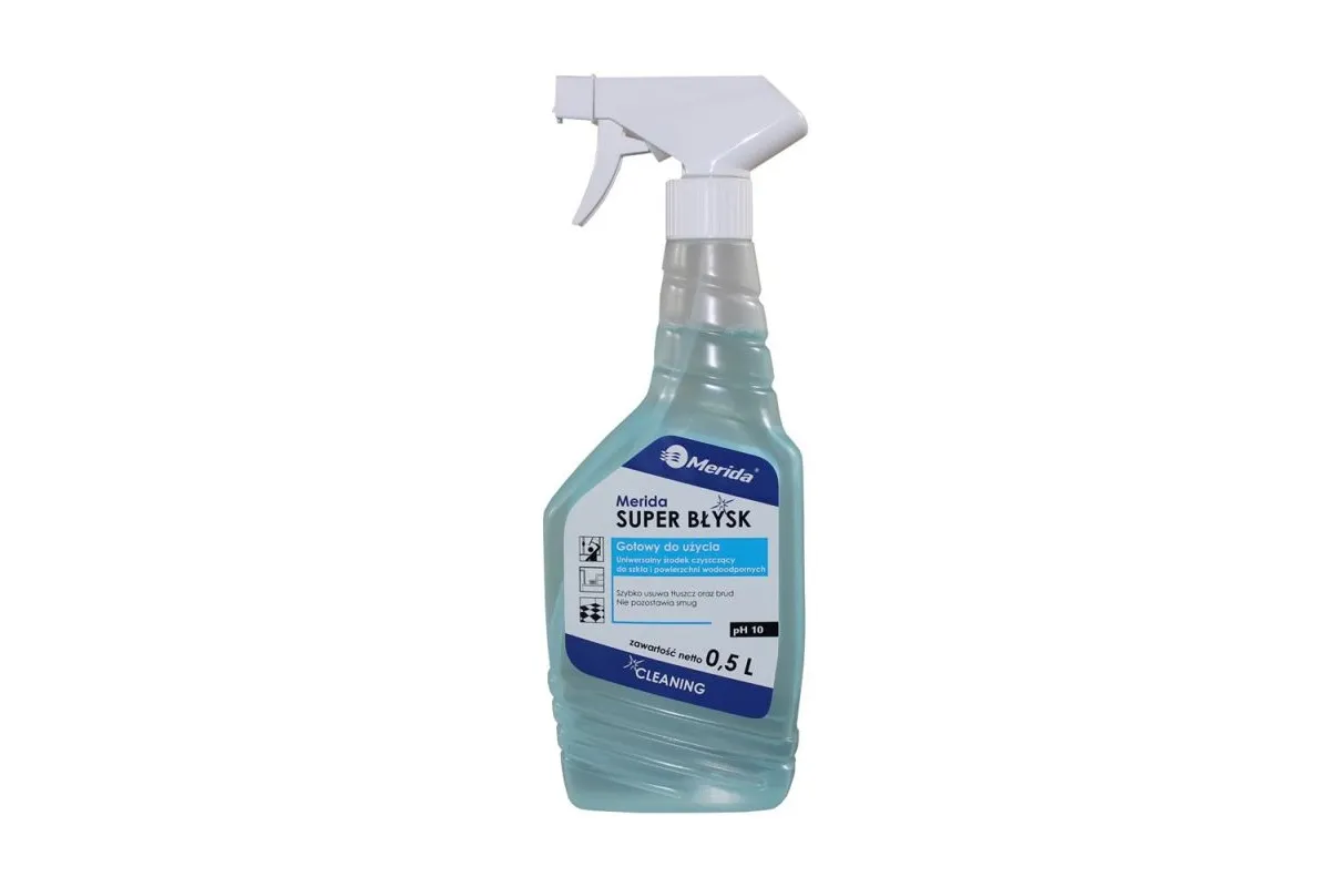 MERIDA SUPER BŁYSK PŁYN DO CZYSZCZENIA POWIERZCHNI WODOODPORNYCH 500 ML, BUTELKA ZE SPRYSKIWACZEM NMU001