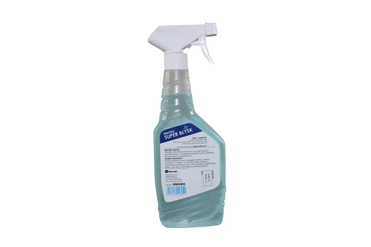 MERIDA SUPER BŁYSK PŁYN DO CZYSZCZENIA POWIERZCHNI WODOODPORNYCH 500 ML, BUTELKA ZE SPRYSKIWACZEM NMU001