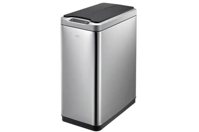 KOSZ AUTOMATYCZNY SENSOR, BEZDOTYKOWY, PROSTOKĄTNY, POKRYWA DWUDZIELNA, STAL MATOWA 45 L
