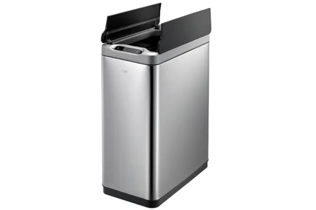 KOSZ AUTOMATYCZNY SENSOR, BEZDOTYKOWY, PROSTOKĄTNY, POKRYWA DWUDZIELNA, STAL MATOWA 45 L