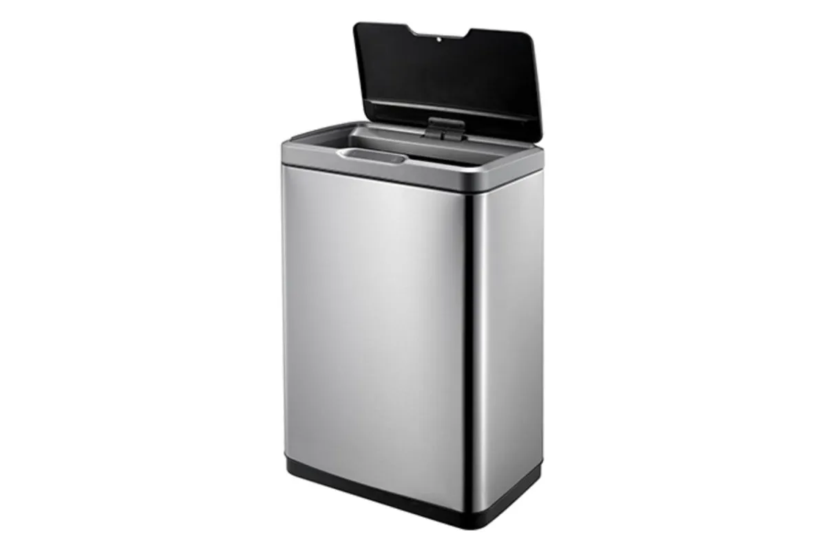 KOSZ AUTOMATYCZNY SENSOR, BEZDOTYKOWY, PROSTOKĄTNY, SZEROKI, STAL MATOWA 45 L